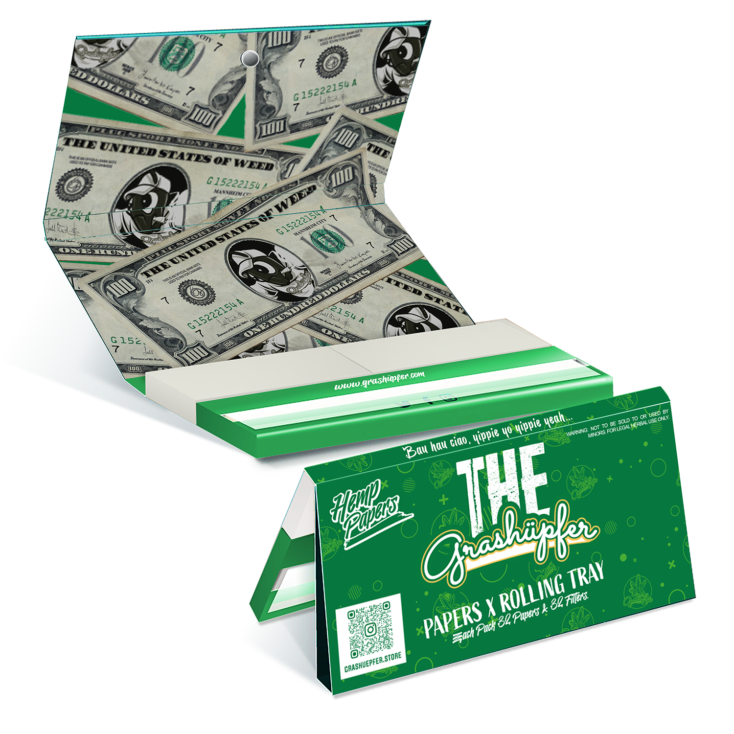Rolling Papers mit Tray Grashüpfer Green
